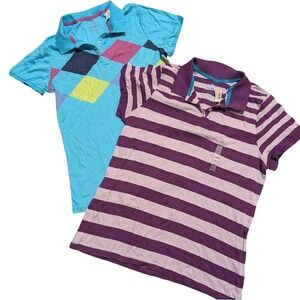 Old Navy Shirts Womens XXL Polo Shirt Top Striped Argyle Print 2‎ Bundle Lot NEW
